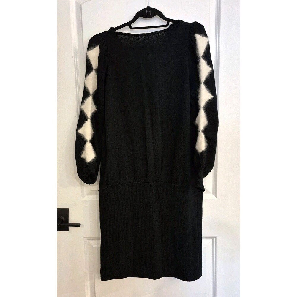 Vintage 80s Fur Argyle Sleeved Sweater Dress Dropped Waist (Tiny Flaw)
